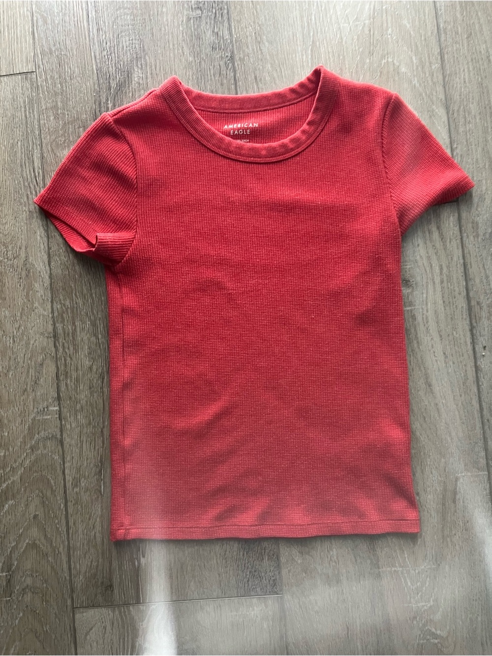 American Eagle Outfitters Kids Coral-Red Ribbed Short Sleeve Tee